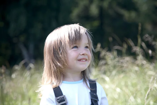Маленькая девочка на зеленом лугу — стоковое фото