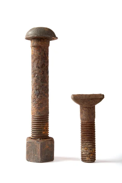 Rusty bolt with a nut on white background — Stock Photo, Image