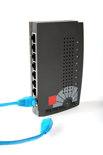 Roteador com cabo de conexão — Fotografia de Stock