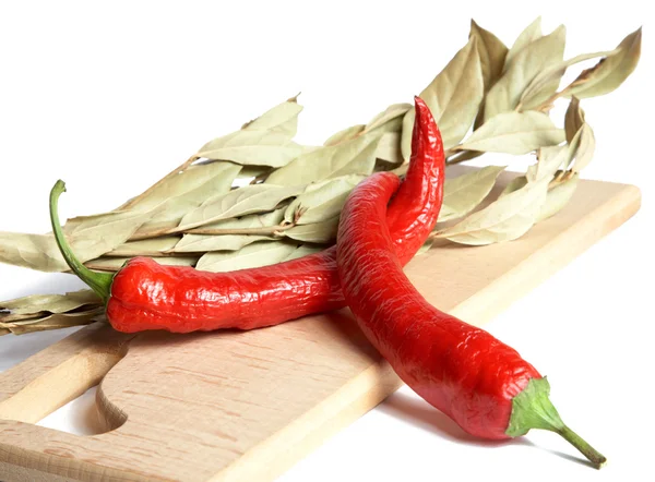 Baljor av peppar och lagerblad gren — Stockfoto