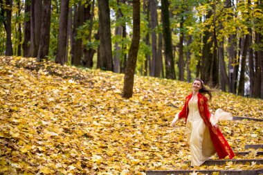 Lady in autumn forest clipart