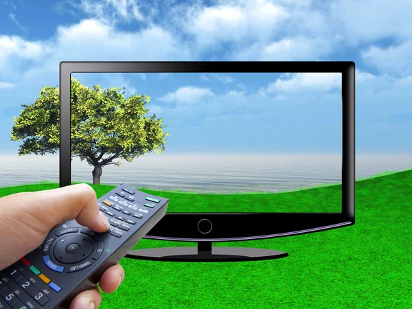 Ver concepto de televisión con la mano — Foto de Stock