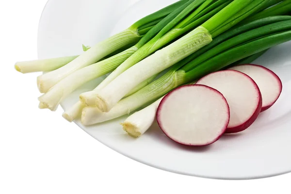 Green fresh onion with radish — Stockfoto