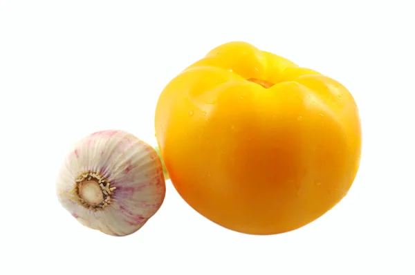 Gele tomaten en knoflook — Stockfoto