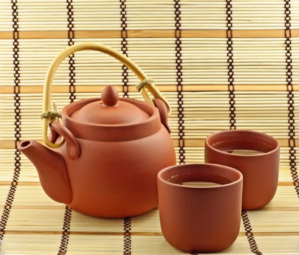 Clay set with green tea — Stock Photo, Image