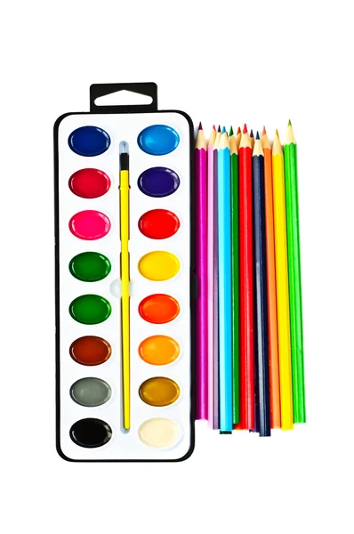 Paintbox med bevattnar färgar — Stockfoto