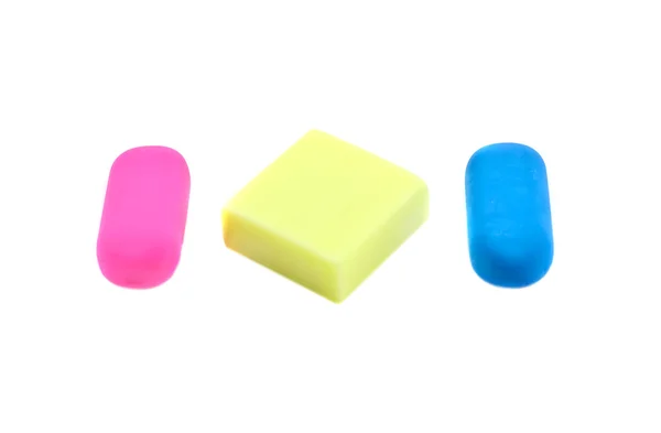 Three colored erasers — Stock Photo, Image