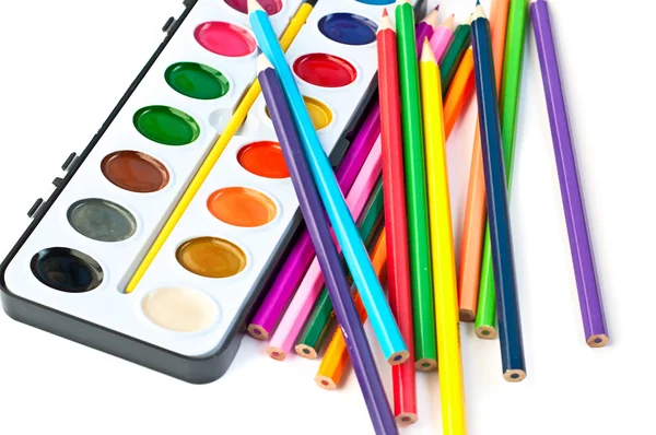 Paintbox with pencils — Stock Photo, Image