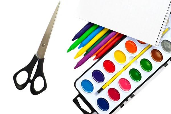 Paintbox e tesoura — Fotografia de Stock