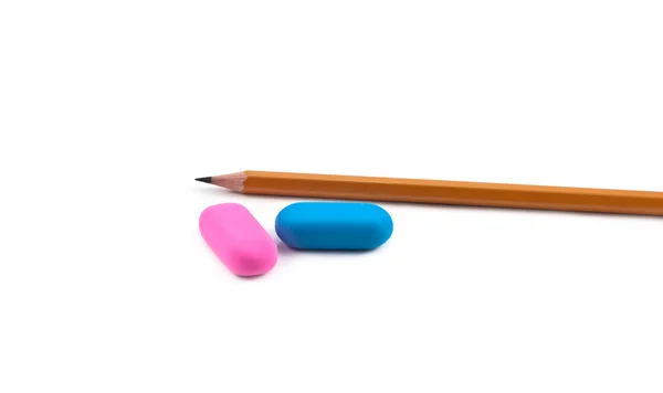 Pensil and two erasers — Stock Photo, Image