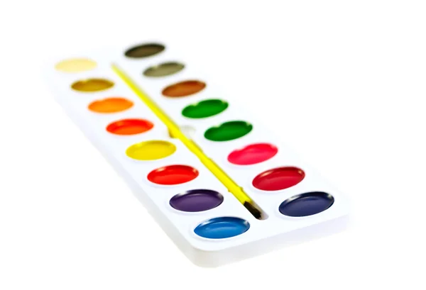 Paintbox med bevattnar färgar — Stockfoto