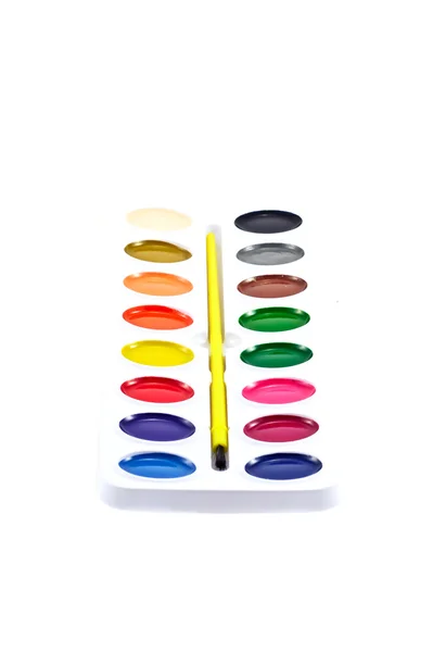 Paintbox com cores de água — Fotografia de Stock