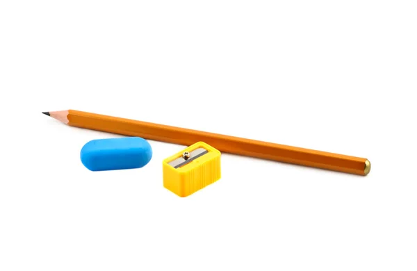 Bleistift, Spitzer und Radiergummi — Stockfoto