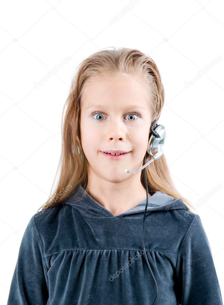Shocked little girl with headset. W ⬇ Stock Photo, Image by © fanfon