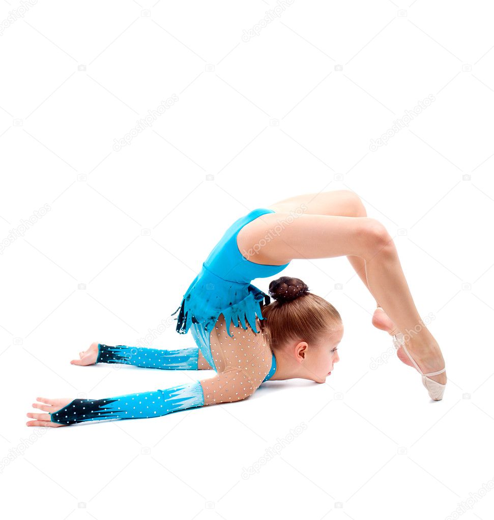 Young Girl Doing Gymnastics Over White Background Stock 