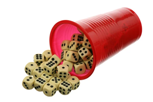 Dice in a plastic glass — Stock Photo, Image