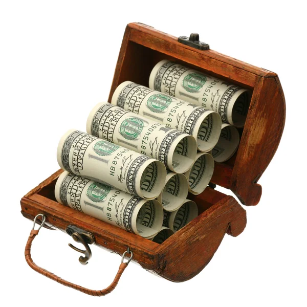 Dólares americanos num baú — Fotografia de Stock