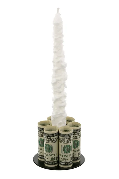 Vela branca e dólares americanos — Fotografia de Stock
