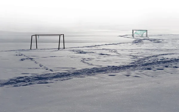 Football field in winter — Stock Photo, Image