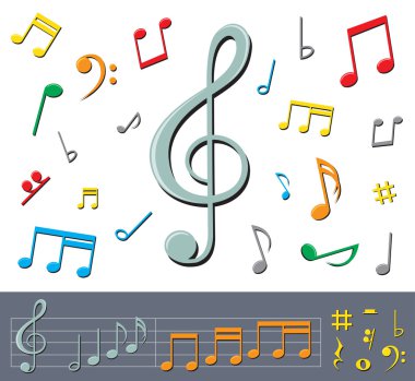 Music notes with shadows clipart