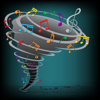 Music notes tornado on the dark background clipart