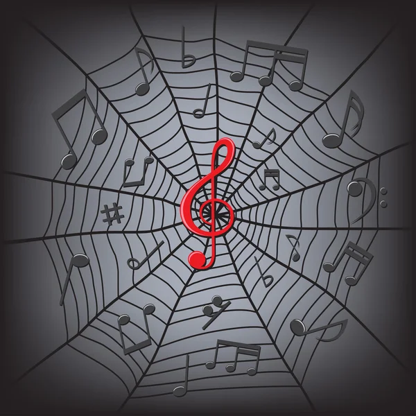 Music notes in the spider web — Stock Vector