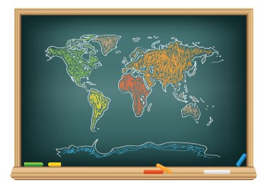 Drawing world map by a chalk clipart