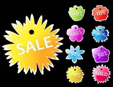 Colorful price labels. Shape of flowers clipart