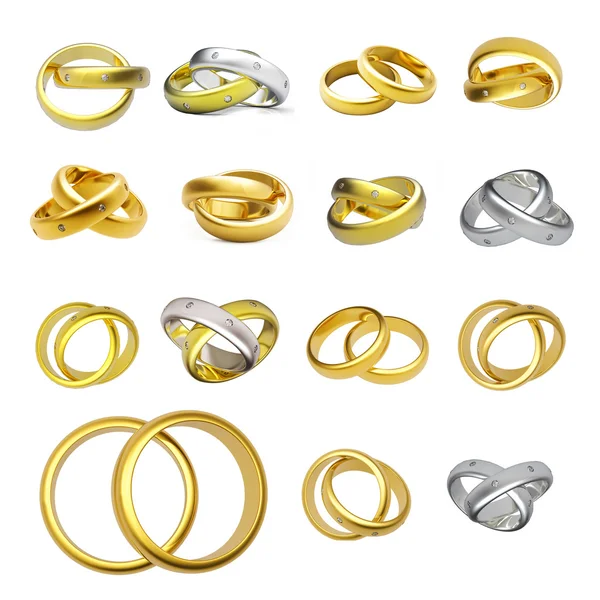 Συλλογή από χρυσά γαμήλια δαχτυλίδια — Φωτογραφία Αρχείου