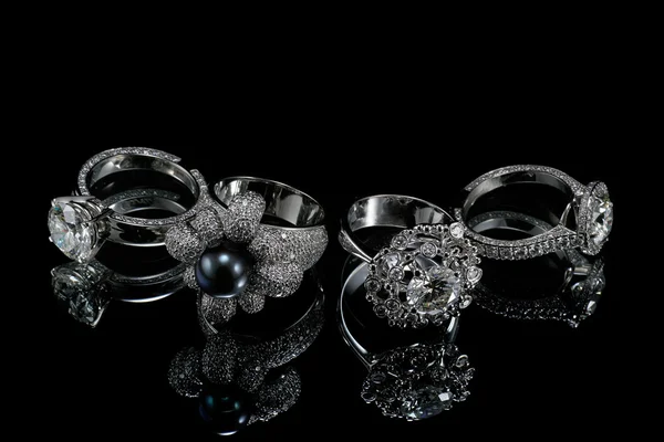 Collectionsof ringar med diamant — Stockfoto