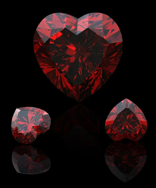 Collection garnet shape of heart on black background. — Stock Photo, Image