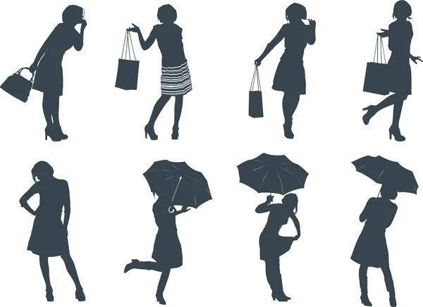 Conjunto de silhuetas de mulheres —  Vetores de Stock