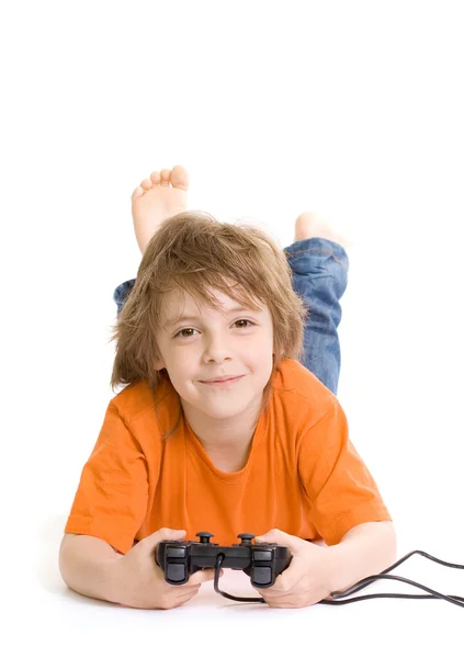 小男孩与控制台控制器 — 图库照片