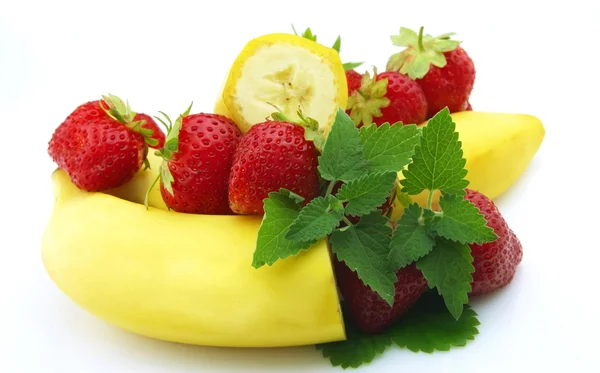 Banana with berries — Stock Photo, Image