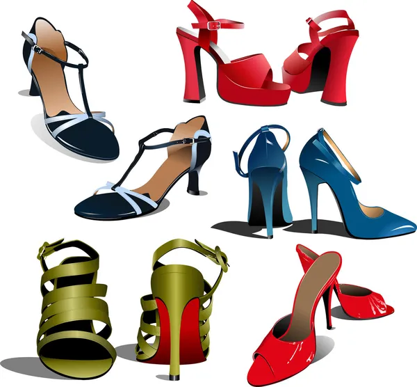 П'ять пар модного жіночого взуття . — стоковий вектор