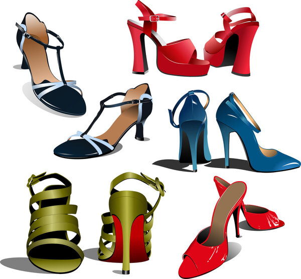 Five pairs of Fashion woman shoes.