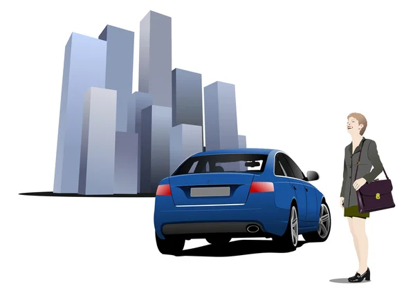 Business woman and car — Stock Vector