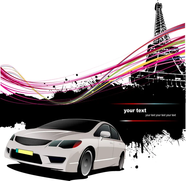 Sedan car with Paris image background — Stock Vector