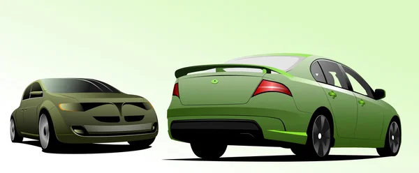 Dois carros verdes sedan — Vetor de Stock