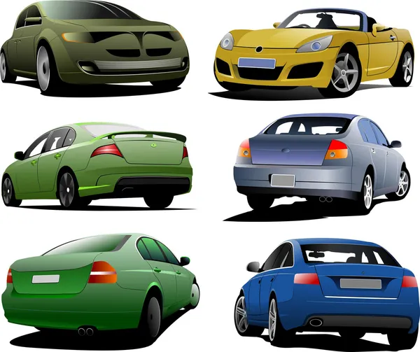 Six voitures sur la route — Image vectorielle