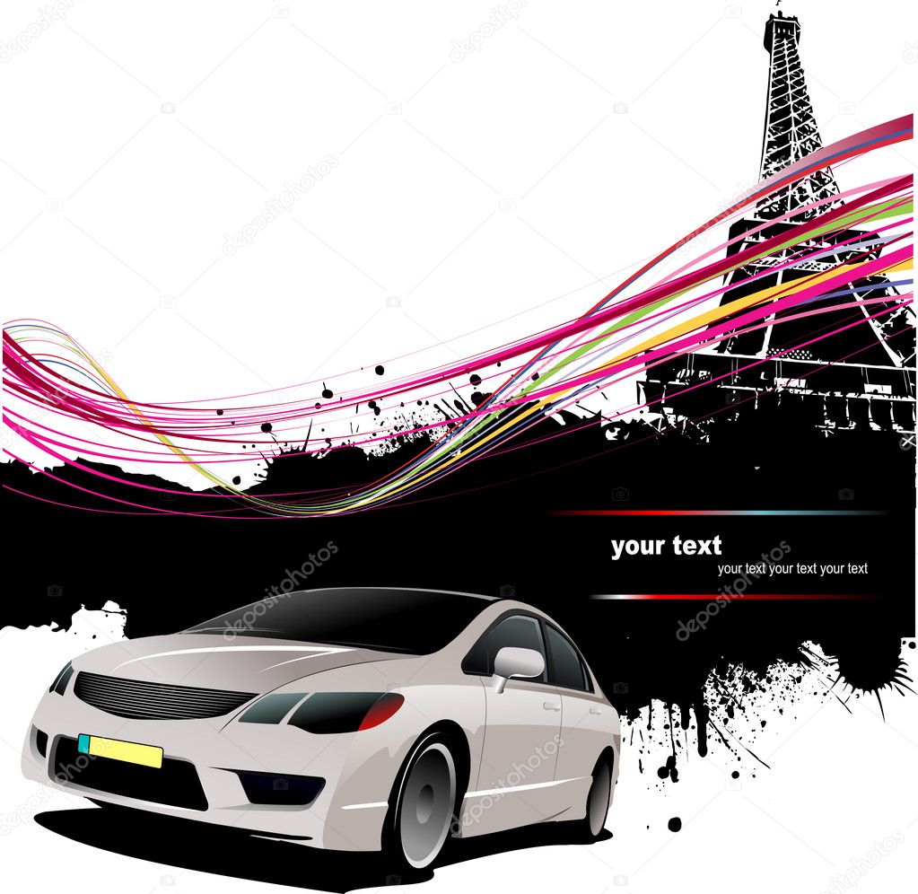 Sedan car with Paris image background