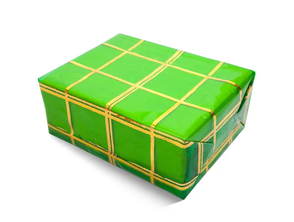 Zelený dárkový box na bílém pozadí — Stock fotografie