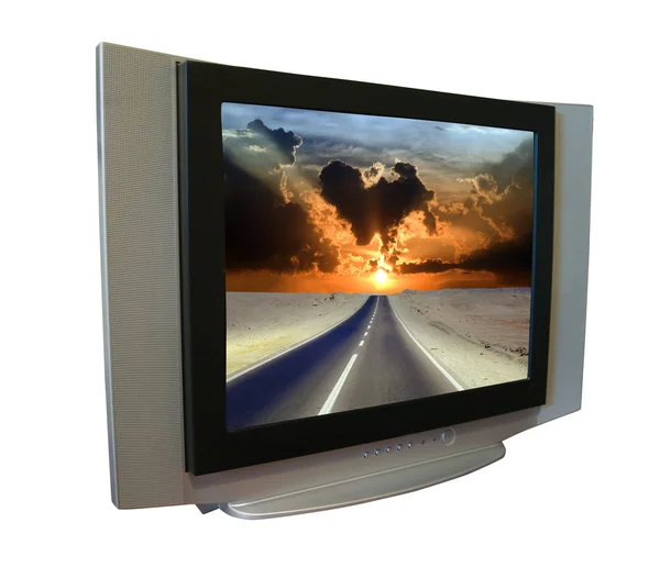Телевизор с дорогой через пустыню — стоковое фото