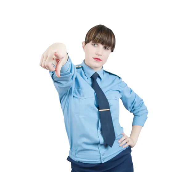 Mujer señalando en uniforme — Foto de Stock