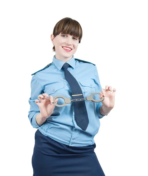 stock image Woman in uniform with manacles