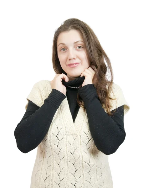 Hosszú hajú lány pulóver — Stock Fotó