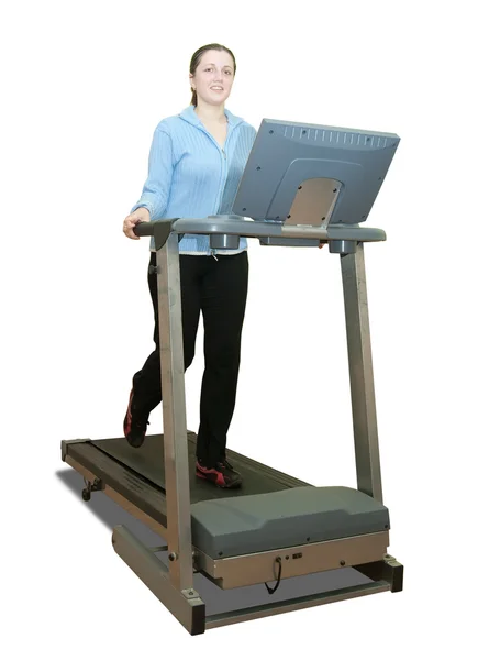 Girl workout on treadmill — Stock Photo, Image