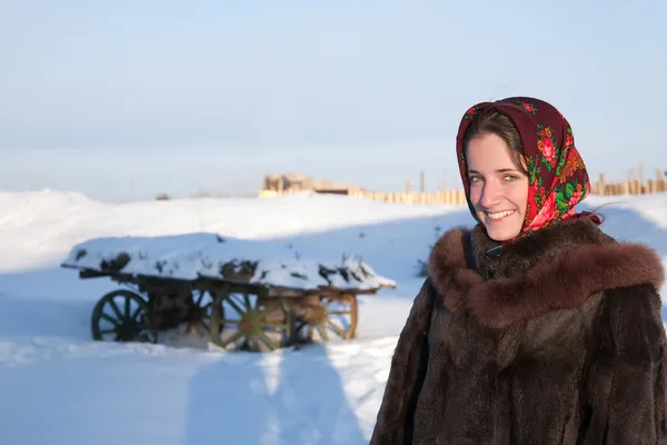 Girl in fur coat — Stock Photo, Image