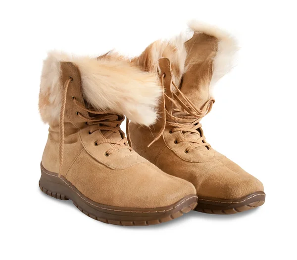 Fur beige boots — Stock Photo, Image