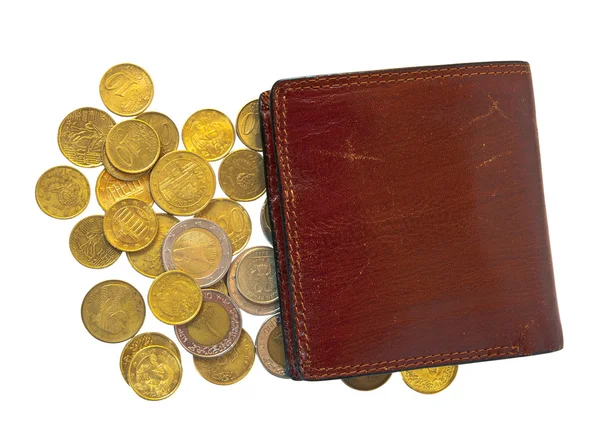 Několik mincí a Peněženka — Stock fotografie